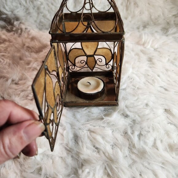 Antique Metal & Capiz Shell Lantern With Fleur-de-Lis Design - Picture 7 of 7